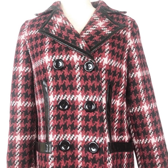 New with tag Express Women’s Red Black Houndstooth Tweed Wool Winter Peacoat - Picture 6 of 16